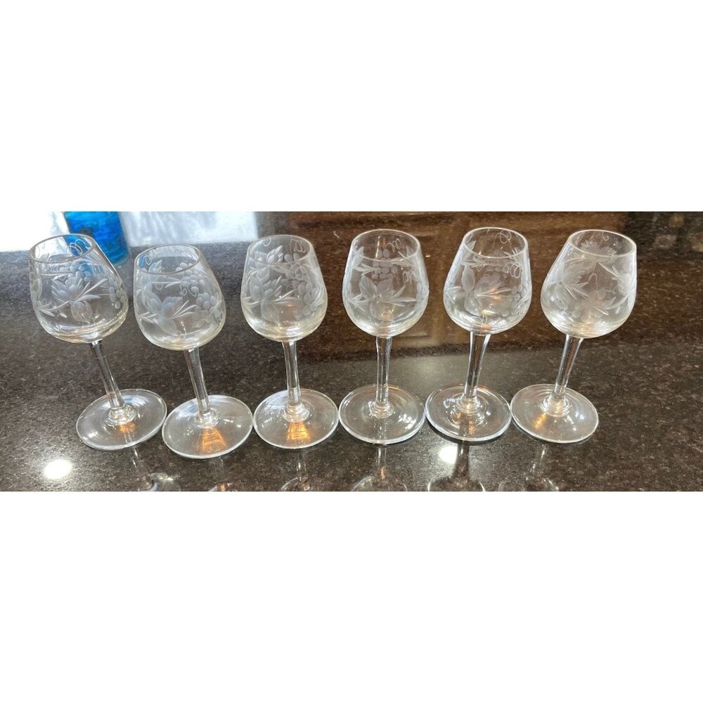 Vtg 1960's Total Of 24 Available Etched Clear Crystal Cordial Stems Romania
